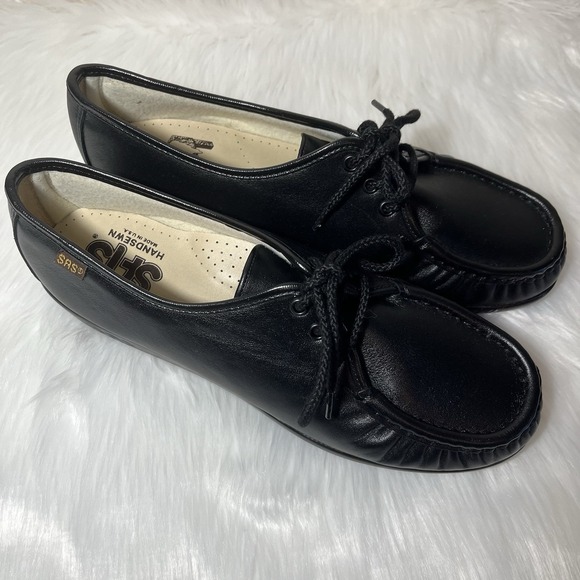 SAS Siesta Lace Up Loafers Women's Sz 10.5 M Black Leather Comfort Tie - Picture 2 of 11